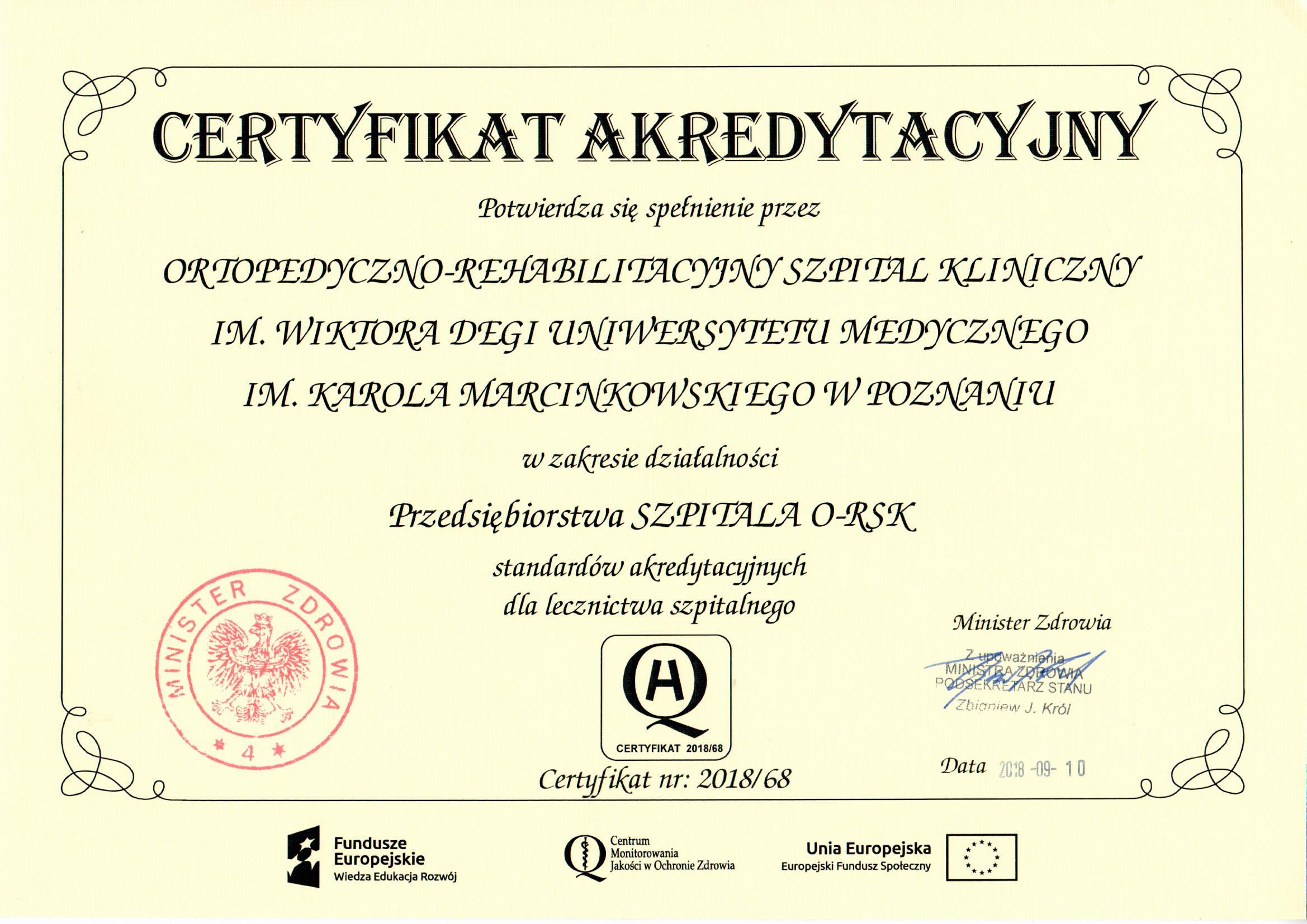 certyfikat akredytacyjny 2018