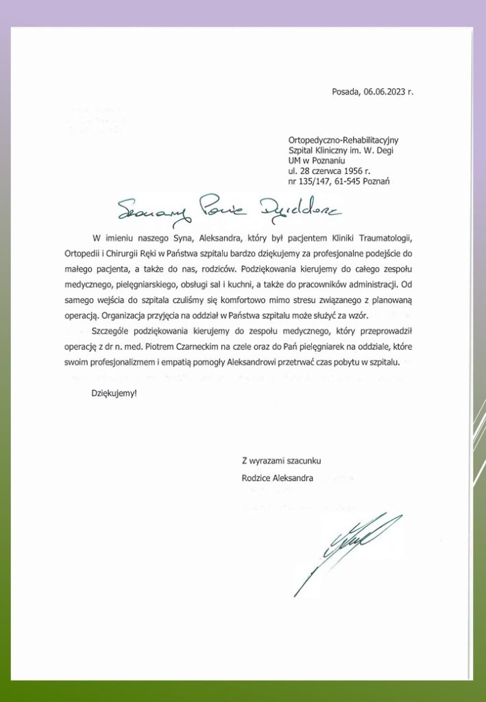 podziękowania od pacjentów