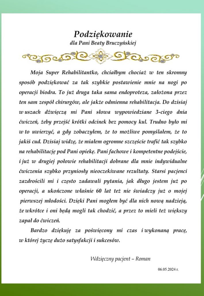 podziękowania od pacjentów