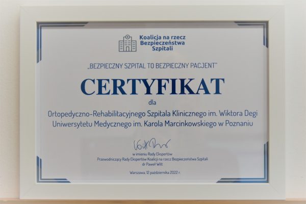 Certyfikat „Bezpieczny szpital to bezpieczny pacjent”