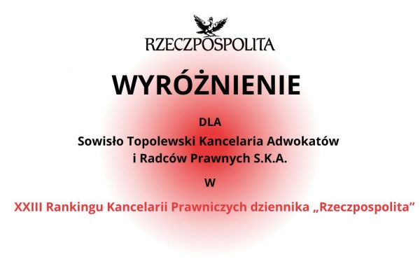 Kancelaria Sowisło Topolewski z wyróżnieniami w XXIII Rankingu Kancelarii Prawniczych dziennika „Rzeczpospolita”