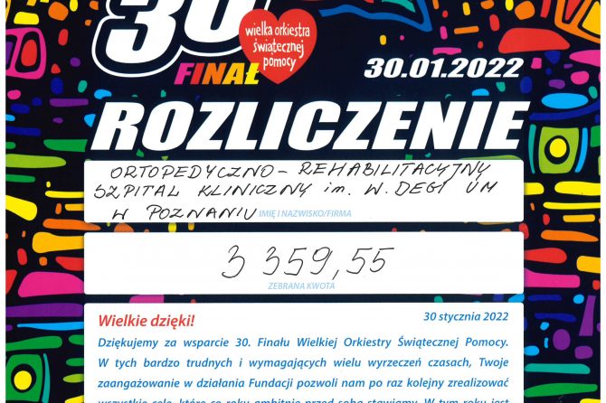 Szpital po raz drugi wspiera Wielką Orkiestrę Świątecznej Pomocy
